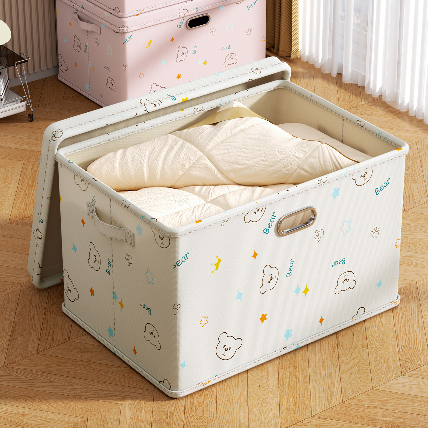 大容量衣服收纳箱超大家用衣物专用整理箱子可折叠带盖布艺储物盒