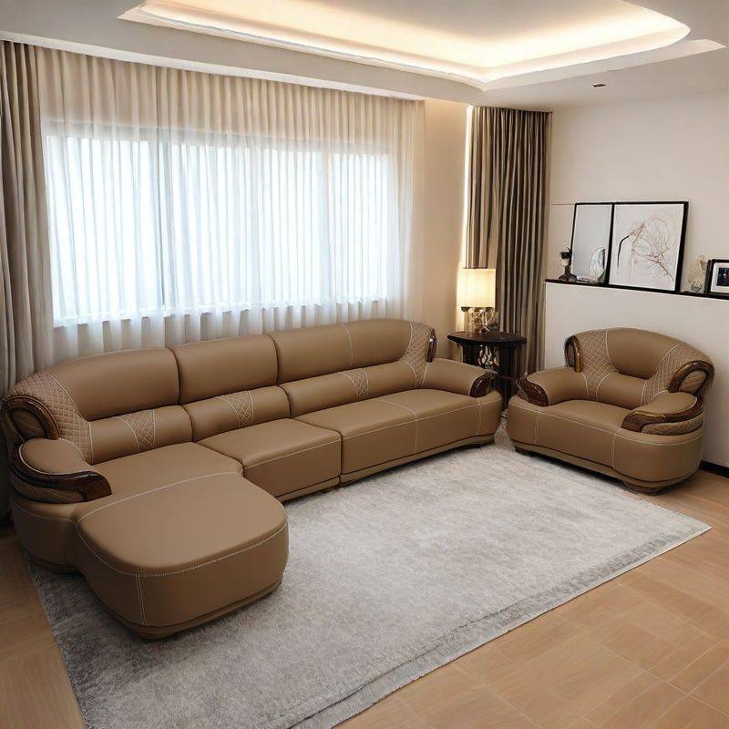 佛山家具新中式乌金木真皮沙发客厅大小户型直排转角软包实木组合