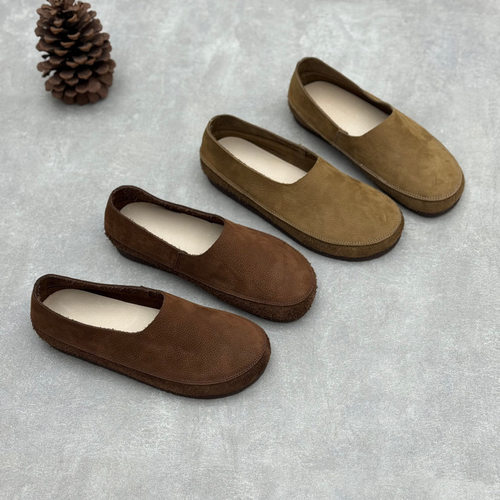 跨境外贸手工真皮女士单鞋平底鞋Women's Genuine Leather Shoes