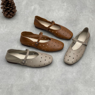 手工镂空真皮女士单鞋夏季凉鞋Women's Genuine Leather Shoes