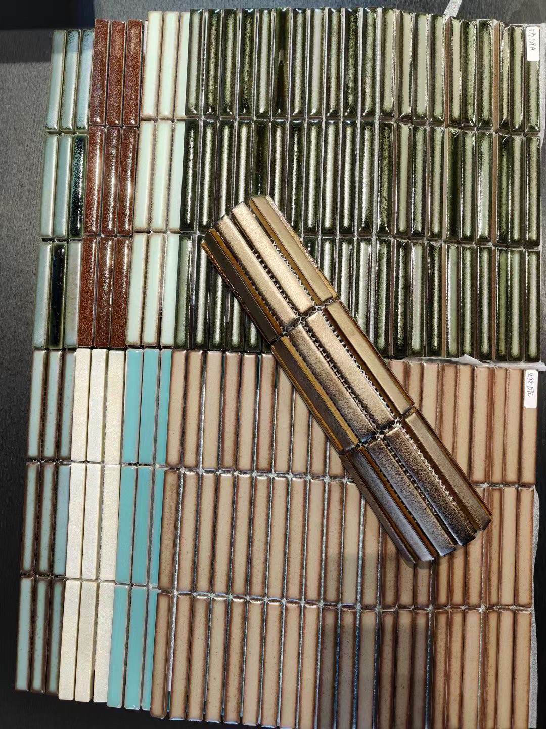 仿古金属咖啡长条马赛克陶瓷窑瓷砖圆弧柱子筷子砖背景墙吧台复古