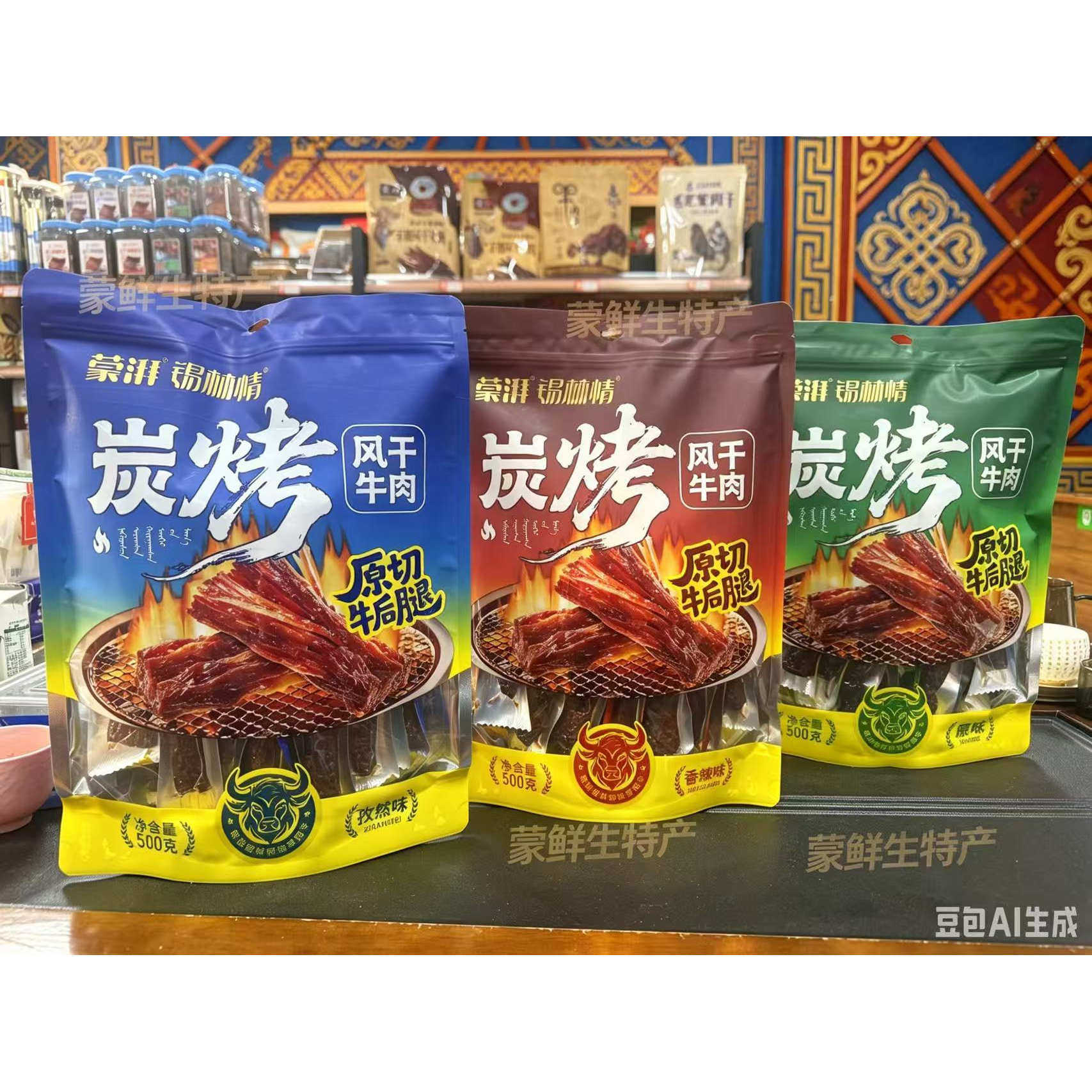 蒙湃锡林情风干碳烤牛肉干内蒙古特产原味500g袋装网红零食