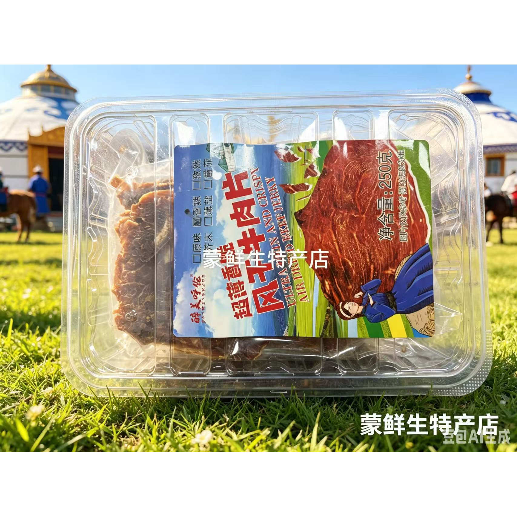 醉美呼伦内蒙古牛肉干风干牛肉片250g盒装家庭装特产零食