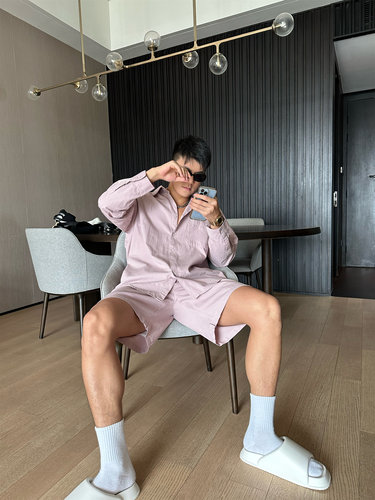 JZD春装长袖衬衫短裤时尚套装男