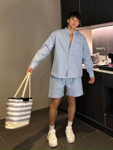 JZD美式休闲衬衫短裤时尚套装男