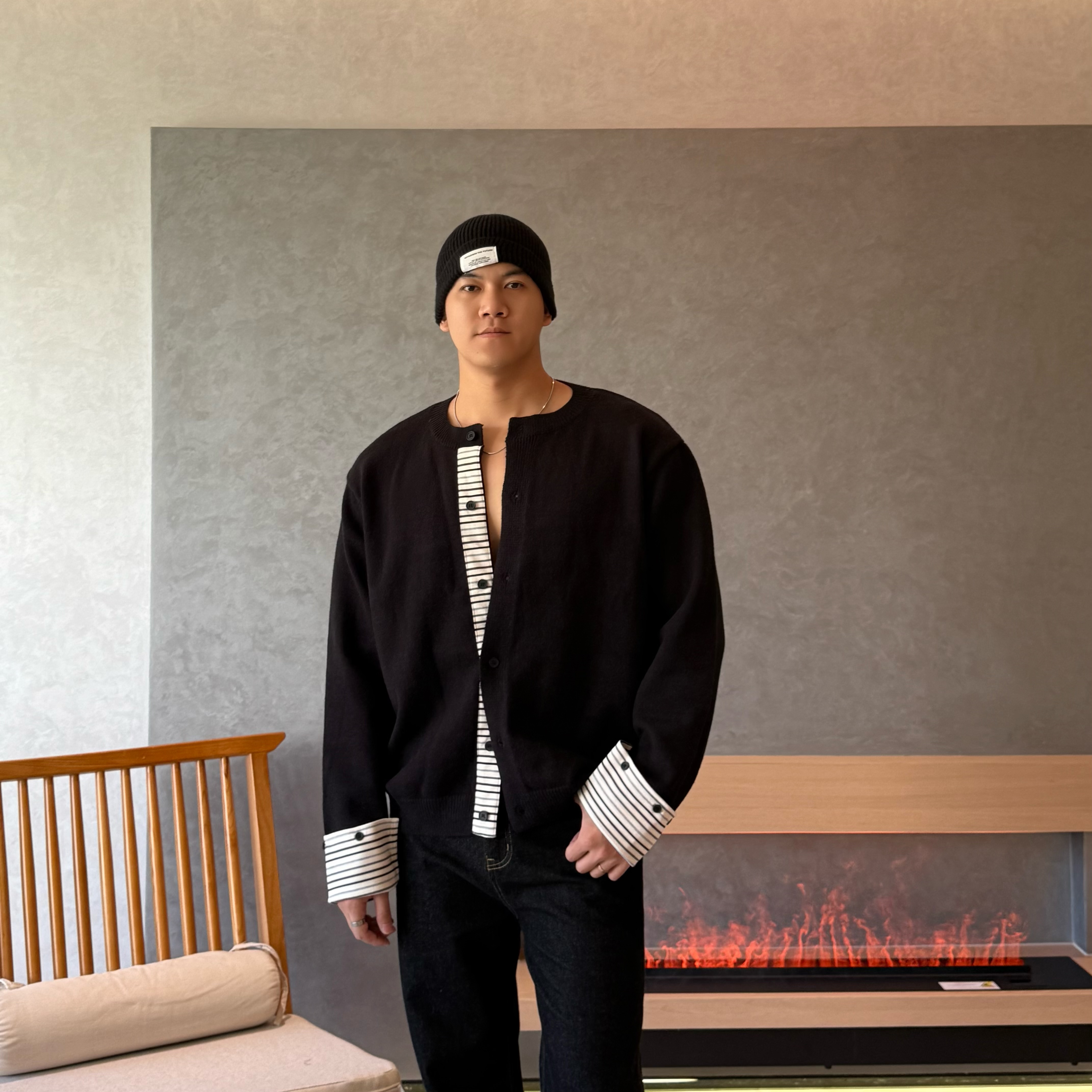 JZD秋冬百搭宽松针织毛衣外套男