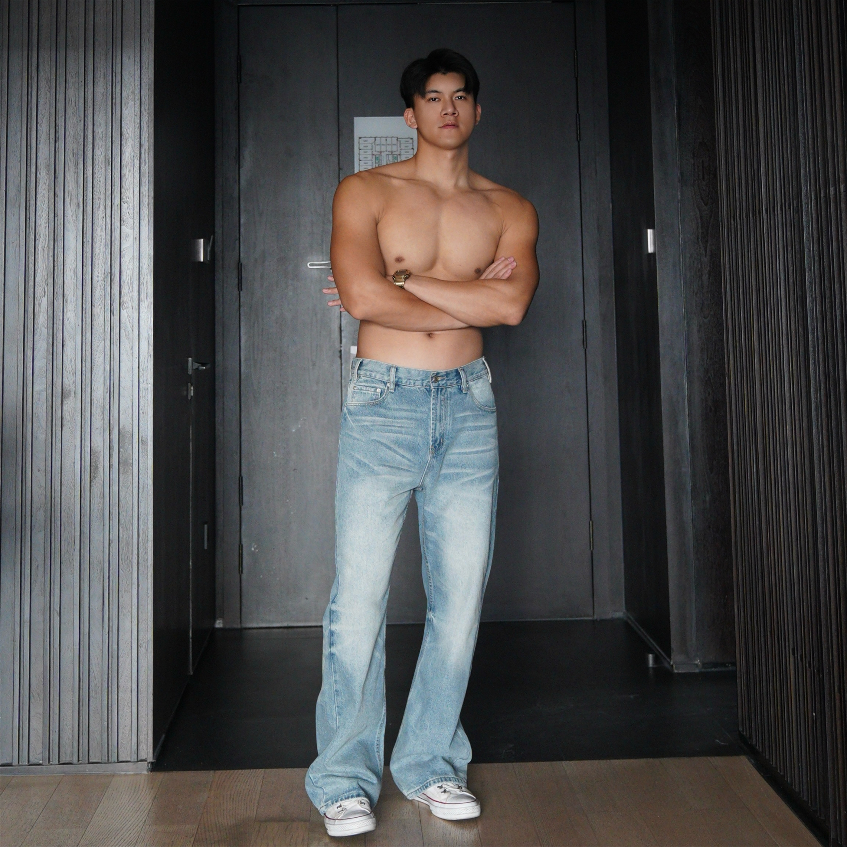 JZD美式复古直筒显瘦百搭牛仔裤