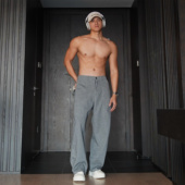 梦回高中 时尚 春装 JZD 美式 直筒显瘦显高运动裤 宽松休闲长裤 男