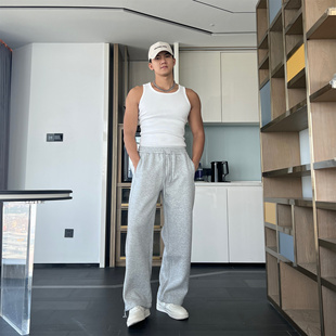 冬季 美式 直筒阔腿休闲长裤 JZD 卫裤 黑 运动健身百搭时尚 男 灰