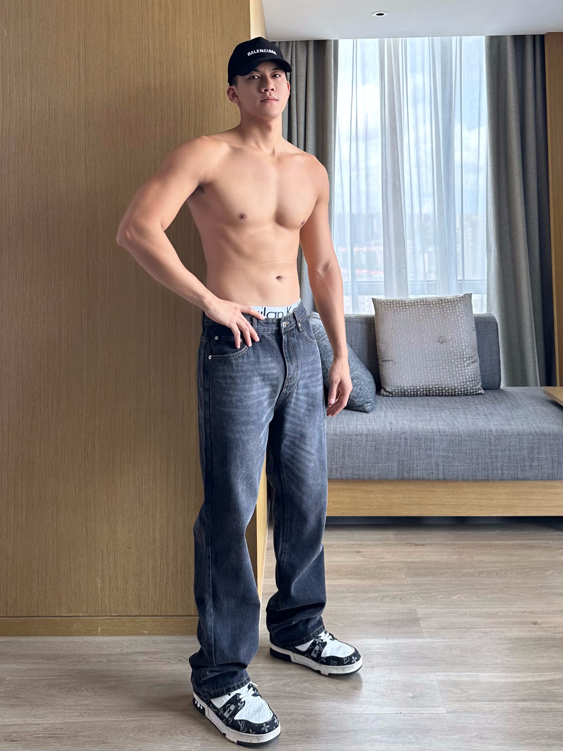 JZD美式高街直筒水洗牛仔裤男