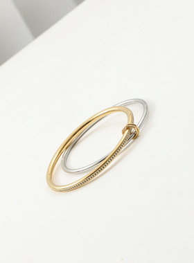 欧美时尚新款小众设计轻奢双环满钻手镯钛钢镀18k金手环女百搭