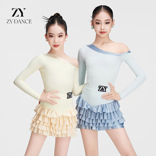 zydance秋冬新款少儿拉丁舞服女童练功服儿童舞蹈服舞裙高级套装