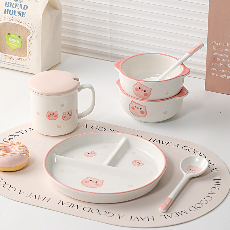 猪猪分餐盘陶瓷高颜值分格