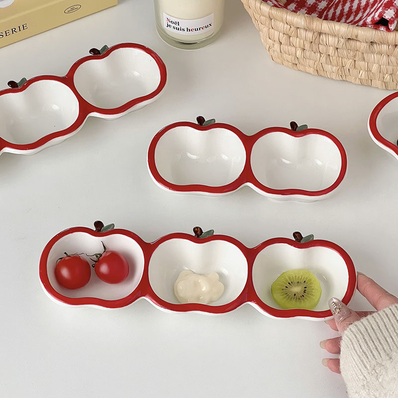 苹果陶瓷餐具火锅味碟烤肉蘸料碟创意多格蘸料碟二格三格调味碟,餐饮具,碟,淘宝优惠券,粉丝福利购,淘宝优惠卷