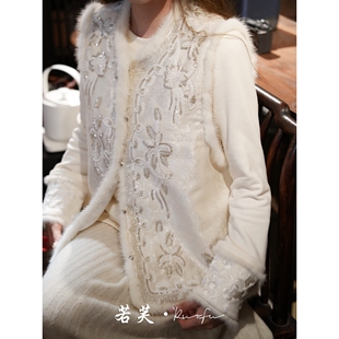 夹棉水貂毛刺绣马甲冬秋冬气质外套上衣 新中式 若芙｜ 天上星