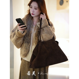 若芙 秋冬国风高级感慵懒真毛领贵女气质羽绒外套 浓郁生巧