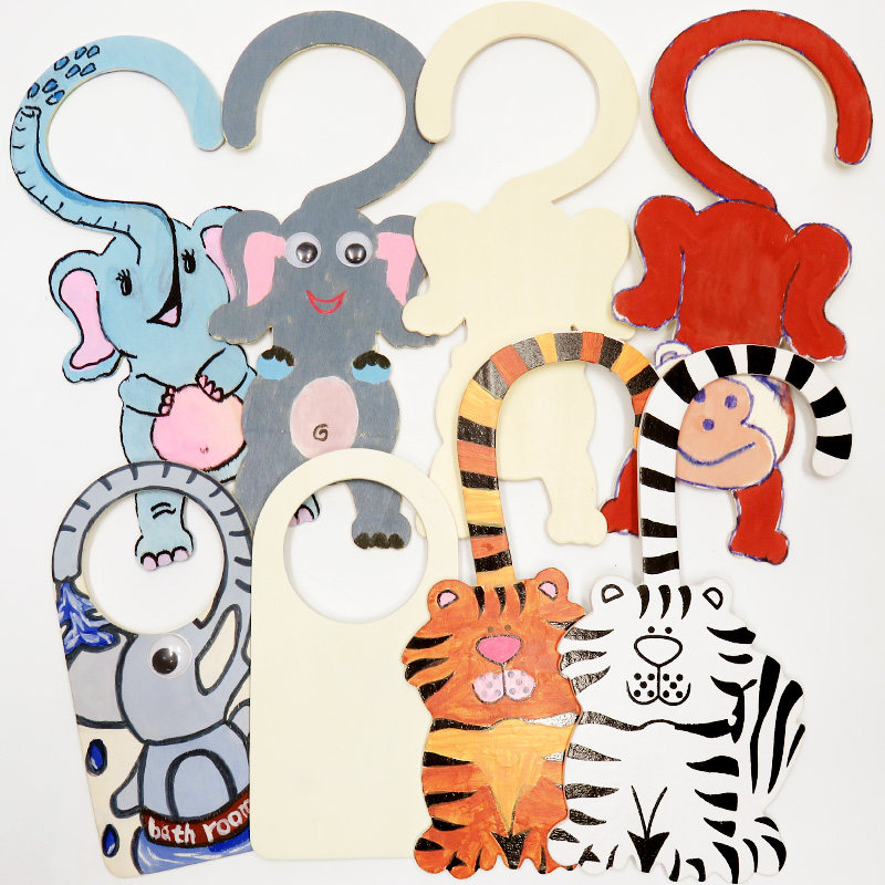动物门挂 白胚吊饰 长颈鹿木制门挂老虎手工大象diy动物挂饰美工