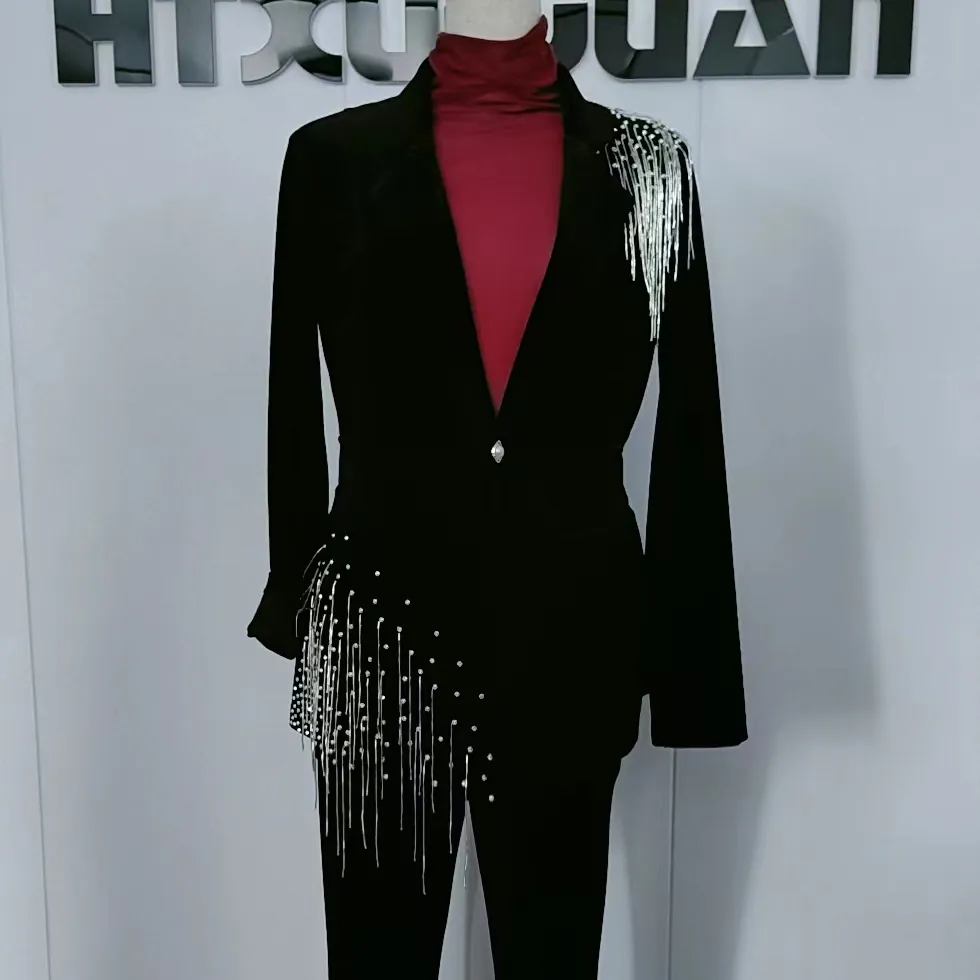 【浩婷雪娟】亮管压钻西服三件套(男女同款)