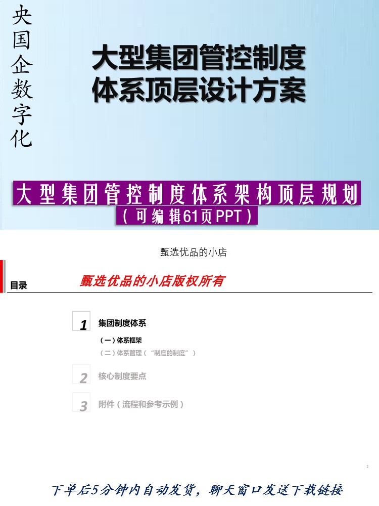 国有大型集团管控制度体系框架顶层设计方案可编辑61页PPT参考
