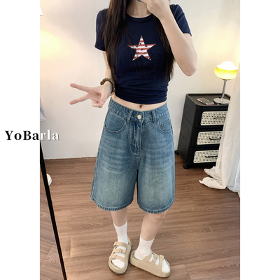复古直筒牛仔短裤女夏薄款