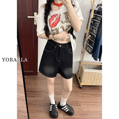 黑色弹力牛仔短裤女夏新款