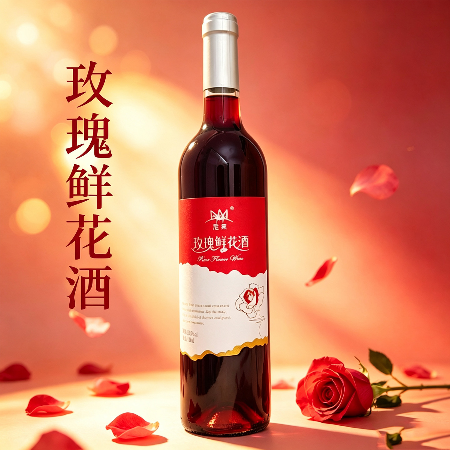 云南弥勒葡萄酒甜型东风庄园玫瑰鲜花酒加香型甜红葡萄酒750ml