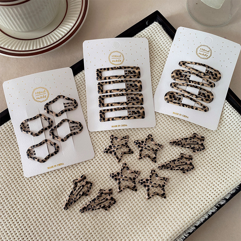 少女咖色豹纹发夹前额碎发边夹星星bb夹刘海侧边夹子发卡发饰头饰