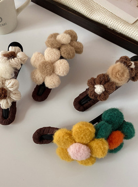 秋冬花朵发夹大号鸭嘴夹高级感一字夹女半扎后脑勺盘发夹子头饰品