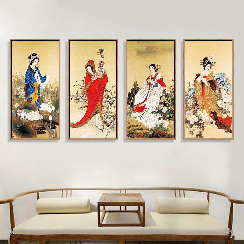 四大美女挂画古风美人图壁画新中式客厅装饰画西施貂蝉昭君墙面画