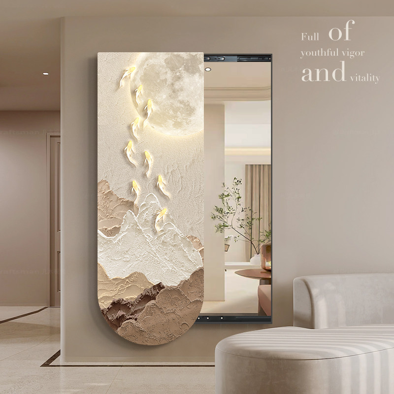 九鱼图入户玄关推拉镜子装饰画隐形穿衣镜隐藏式全身镜贴墙暗藏式,家居饰品,现代装饰画,淘宝优惠券,粉丝福利购,淘宝优惠卷