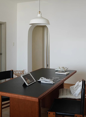 中古岩板餐桌樱桃木橡木黑色书桌小户型客厅家用实木方桌侘寂风