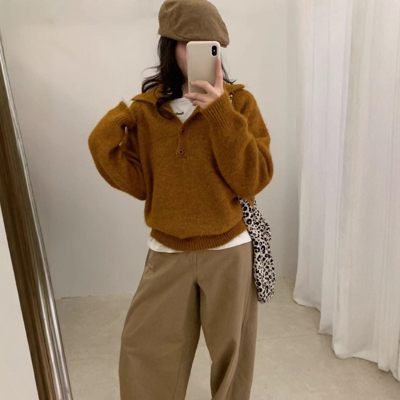 园园美衣感羊驼长毛半开扣高领百搭套头毛衣女秋冬新款纯色针织衫