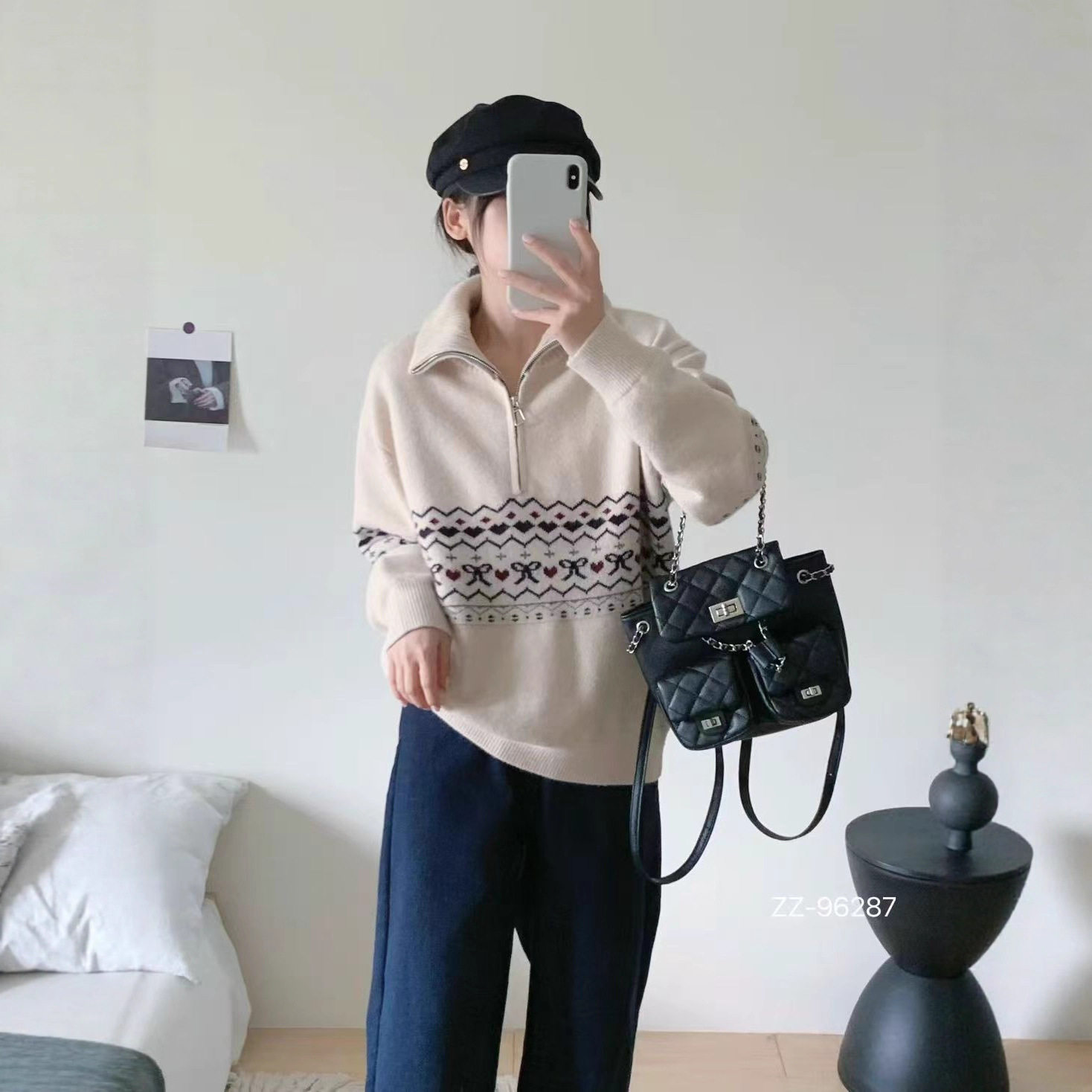 园园美衣毛衣新款半高领拉链提花加厚毛衣针织衫毛衣新款保暖毛衣