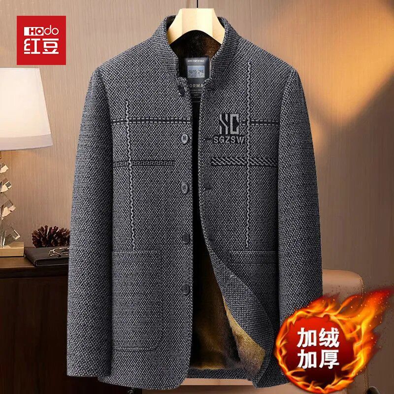 红豆【加绒加厚】毛呢外套男棉服冬季呢子大衣中青年男士棉衣冬装