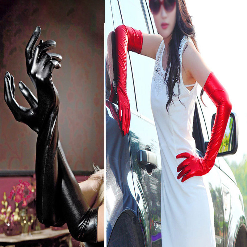 性感亮pu漆皮手套过肘长手套涂胶紧身性感女王诱惑涂层情趣avcos