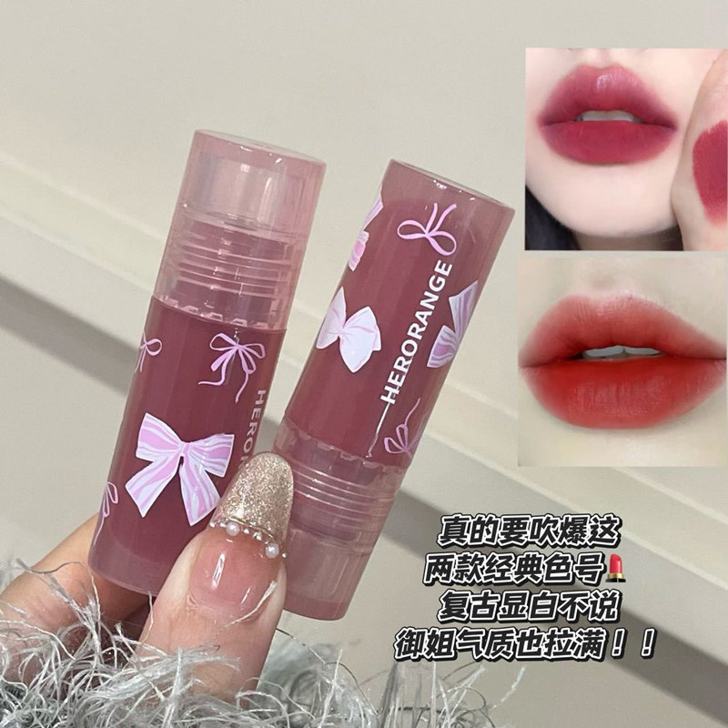 蝴蝶结唇釉哑光雾面丝绒显白不掉色不易沾杯平价学生素颜口红唇泥