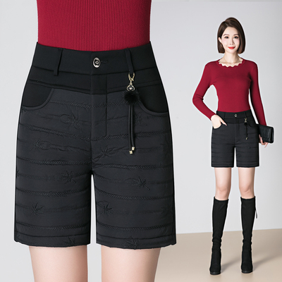 秋冬加厚加绒短裤加大码弹力修身显瘦五分裤女外穿打底靴裤妈妈裤