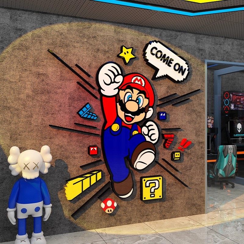 马里奥超级玛丽墙贴面小电竞屋脑房间布置装饰网吧咖网红改造儿童