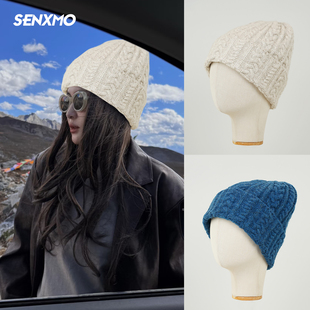 秋冬季 百搭麻花毛线帽子男女ins大头围显脸小保暖护耳针织套头帽