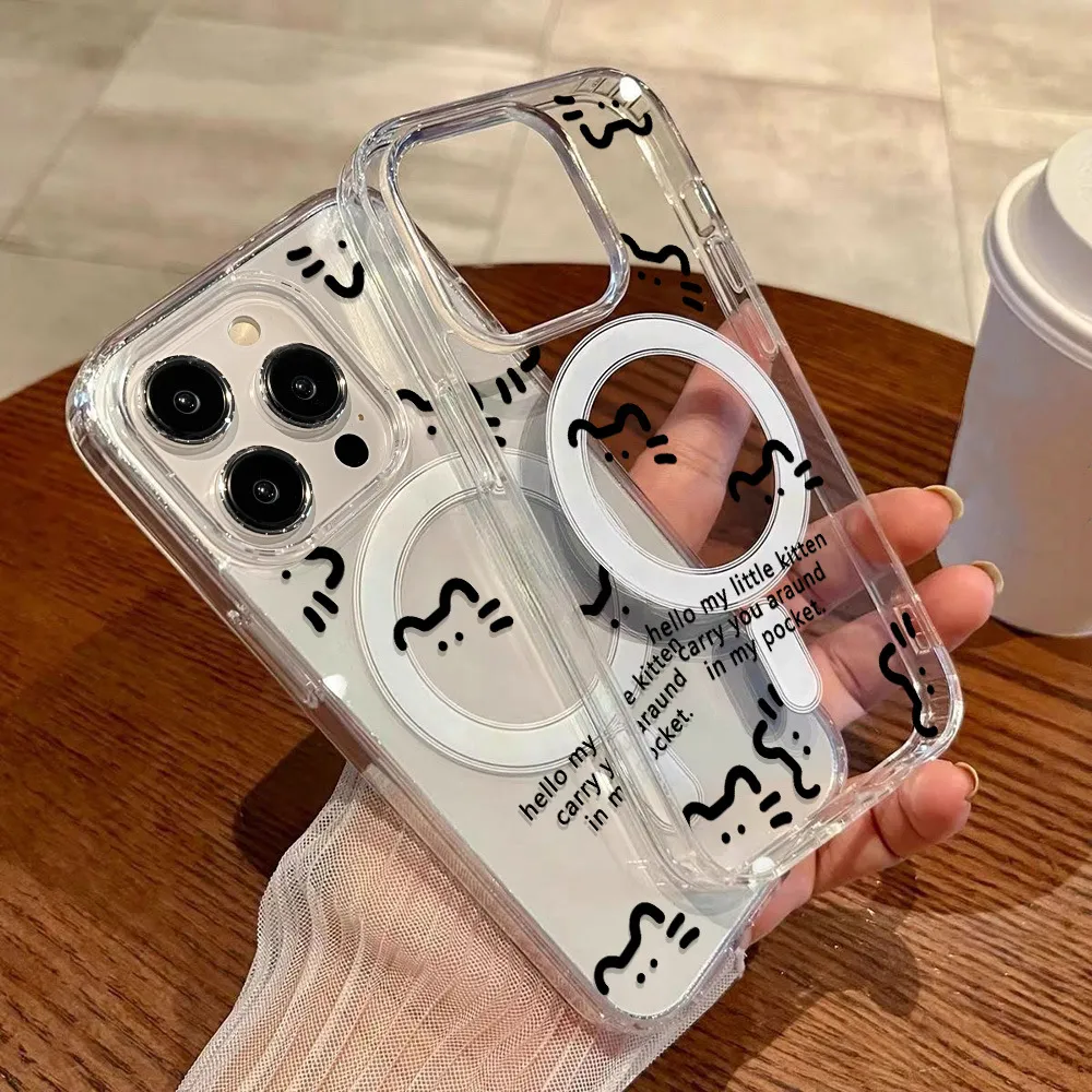 透明线条黑猫适用苹果17ProMax