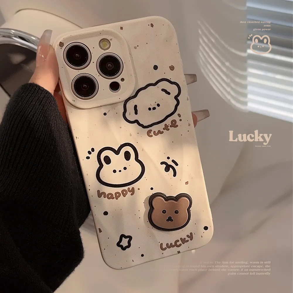 立体褶皱感泼墨动物涂鸦~淡淡滴可爱~适用多型号苹果17ProMax防摔手机壳~