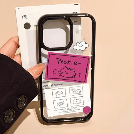 原宿风~线条猫咪亚克力手机保护壳适用苹果iPhone16 ProMax多型号~~