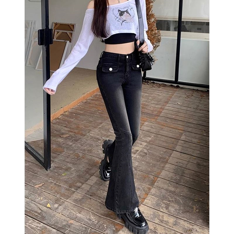 专柜撤回包邮淘宝女装便宜出口白色黑色梨型身材喇叭裤牛仔裤子