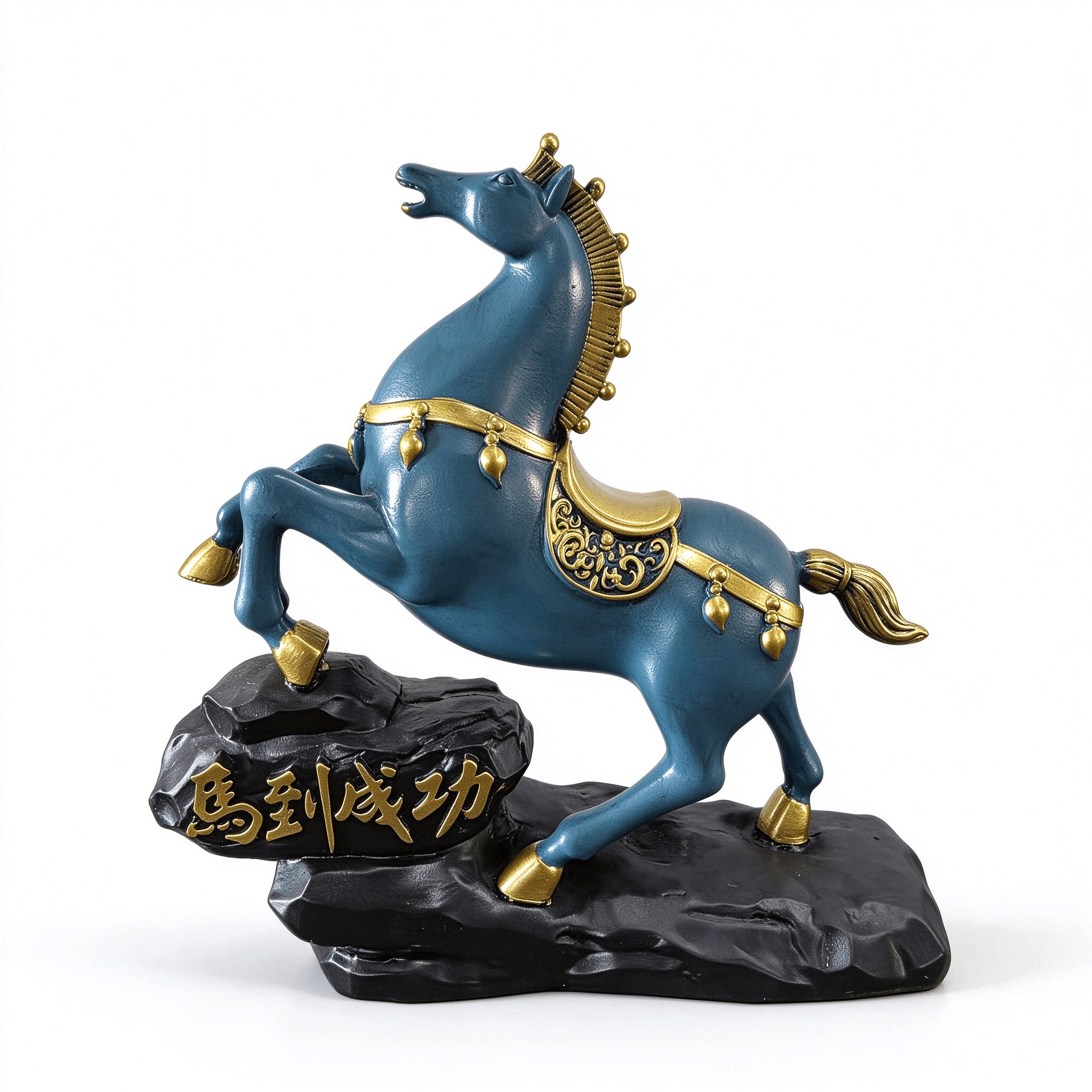 蓝色唐马树脂马到成功桌面摆件