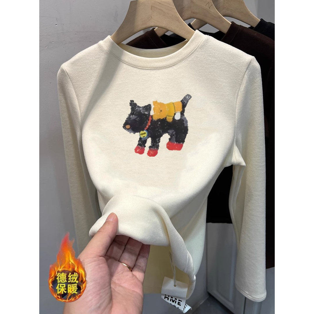 上身巨好看~软糯磨毛双面德绒长袖T恤女秋冬慵懒加厚保暖打底上衣