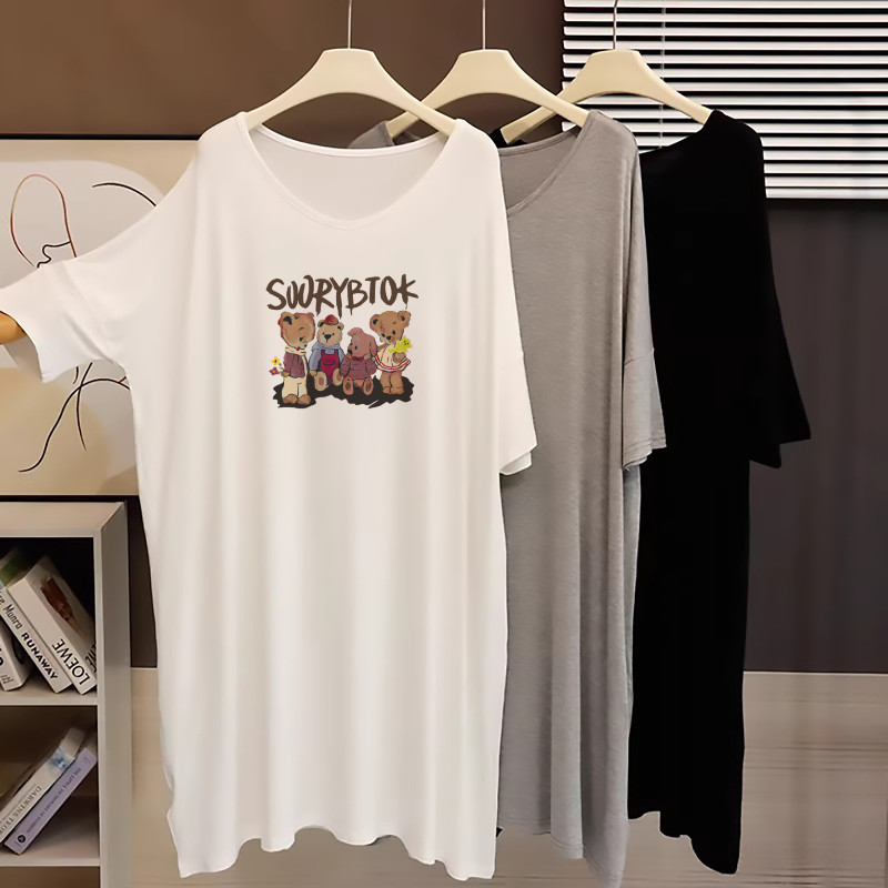 上身巨舒服！夏季中长款V领短袖T恤女慵懒风莫代尔宽松大码上衣潮