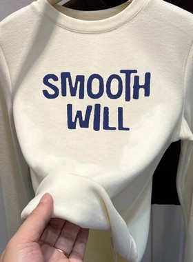 真心推荐这款~磨毛双面德绒长袖T恤女秋冬洋气加厚打底保暖上衣潮