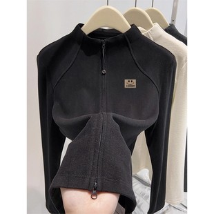 简直不要太好看 拉链保暖上衣 磨毛德绒立领鱼骨卫衣外套加厚开衫