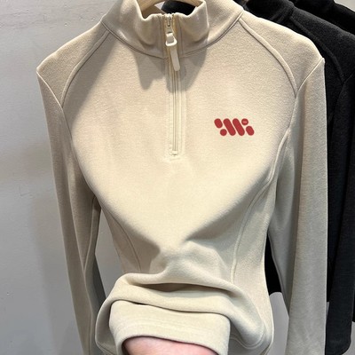 半拉链双面德绒立领卫衣女