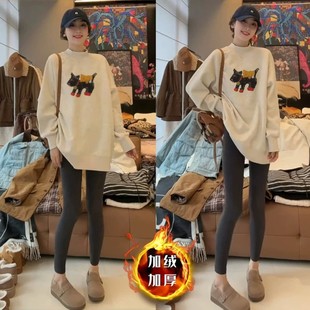 真心推荐这款~小个子加绒加厚长袖卫衣女半高领中长款显瘦上衣ins